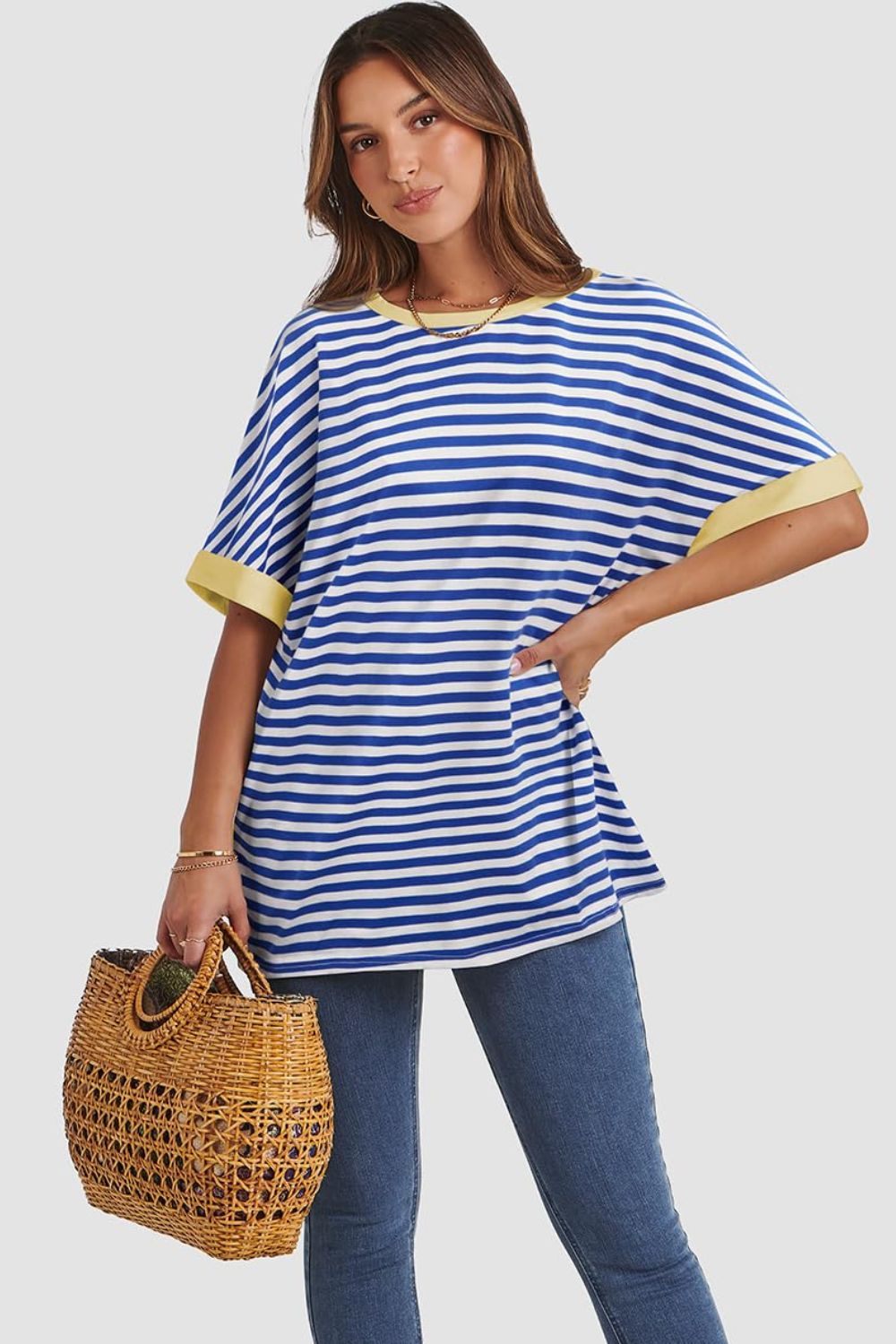 Contrast Striped Round Neck Half Sleeve T-Shirt - Classique Collection