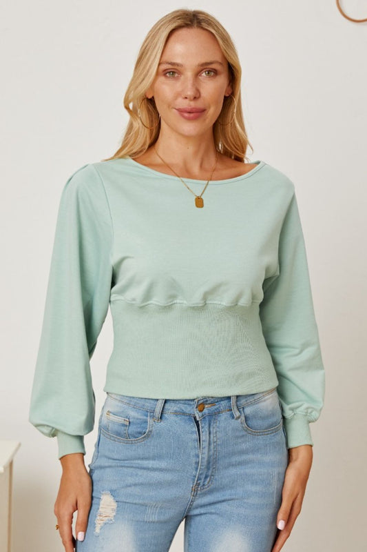 Boat Neck Lantern Sleeve Blouse - Classique Collection