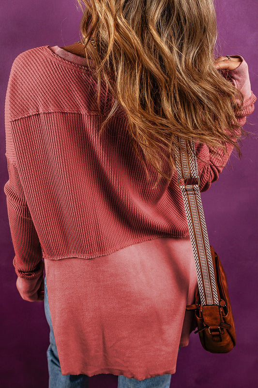 Notched Neck Long Sleeve Slit Blouse - Classique Collection