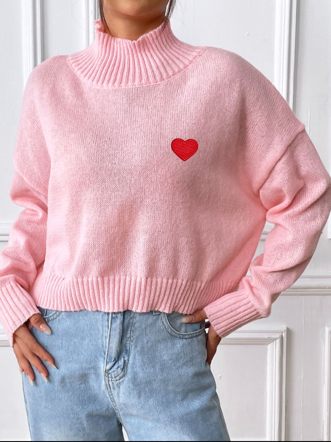 Heart Turtleneck Long Sleeve Sweater - ClassiQ