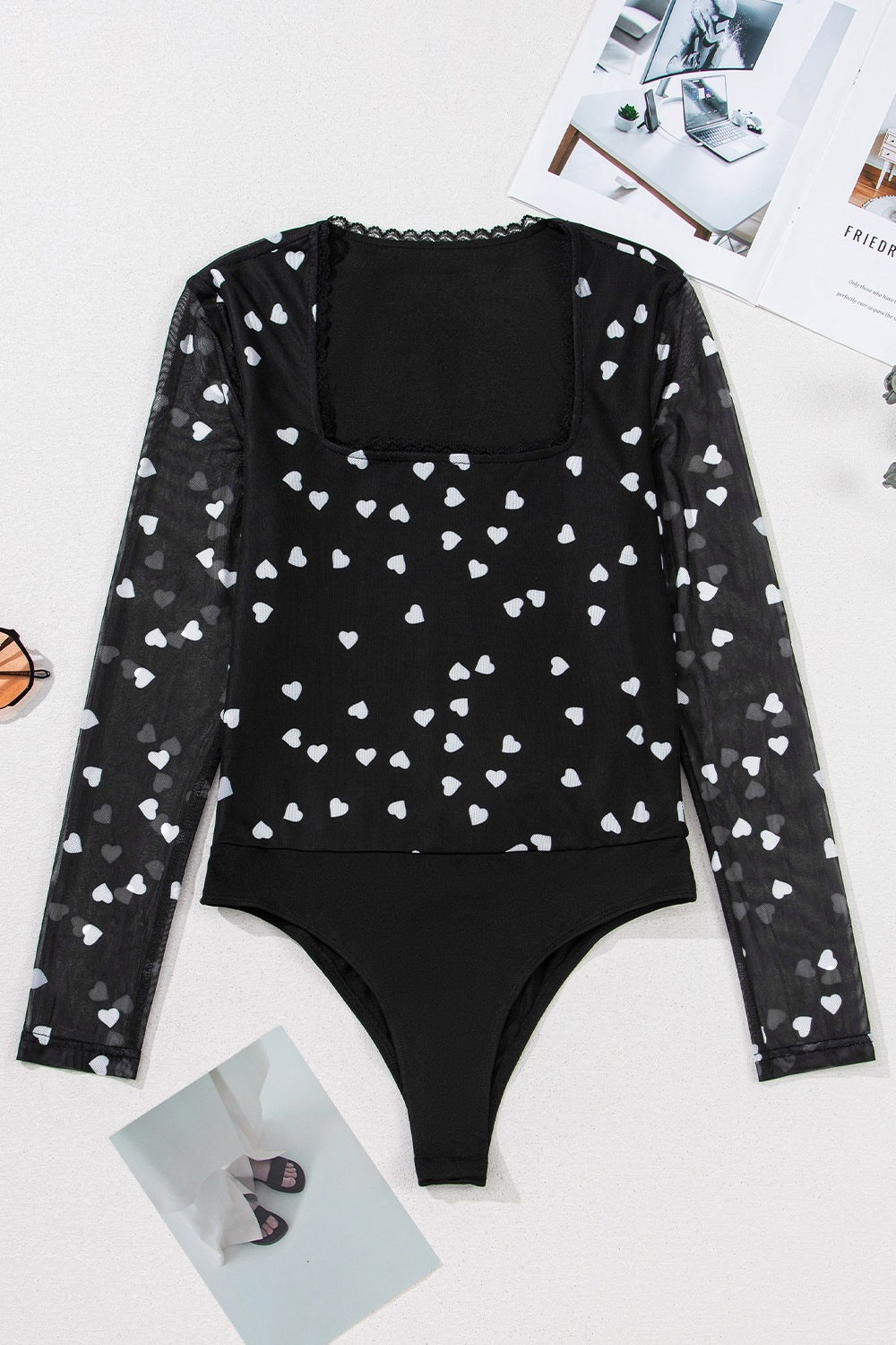 Heart Square Neck Long Sleeve Bodysuit - Classique Collection