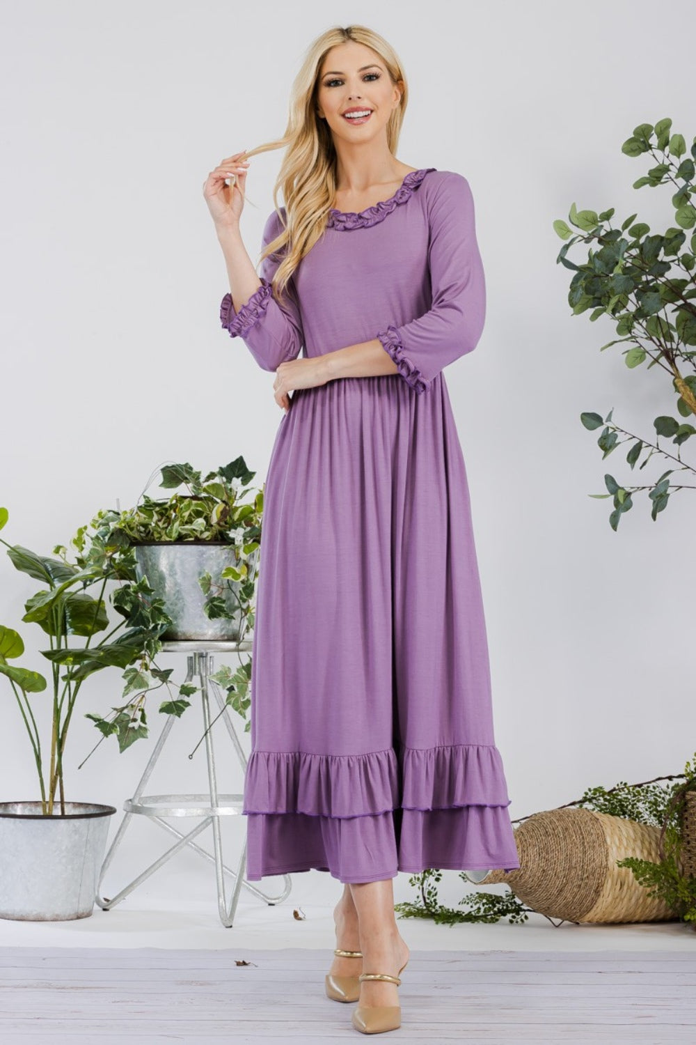 Celeste Full Size Layered Ruffle Hem Dress with Pockets - Classique Collection