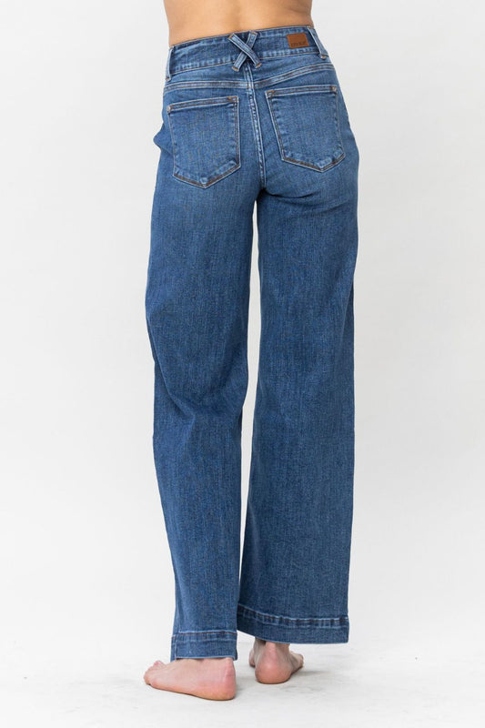 Judy Blue Full Size Double Button Wide Leg Jeans - Classique Collection