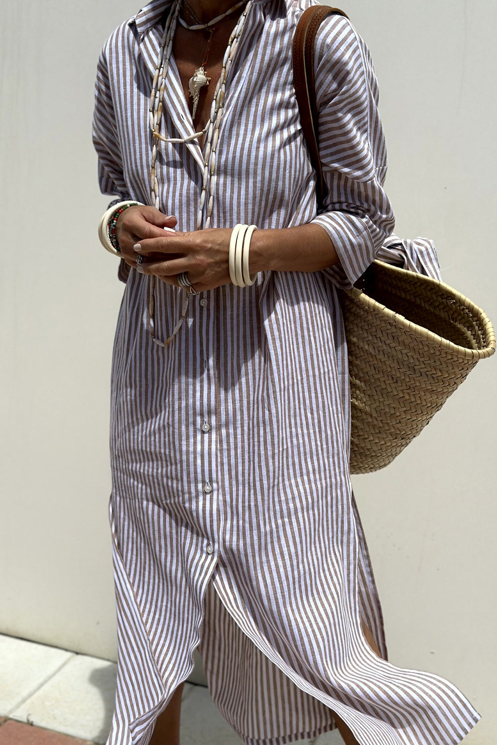 Tied Button Up Three-Quarter Sleeve Dress - Classique Collection