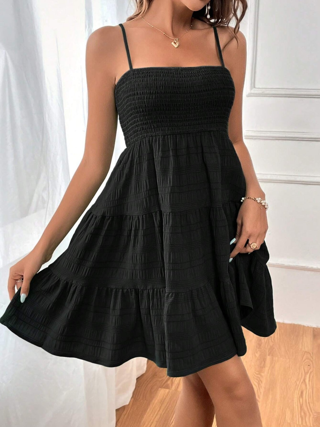 Smocked Tiered Sleeveless Mini Dress - Classique Collection