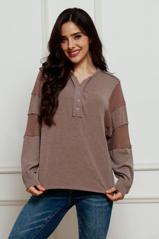 Waffle Buttoned Long Sleeve Top - Classique Collection