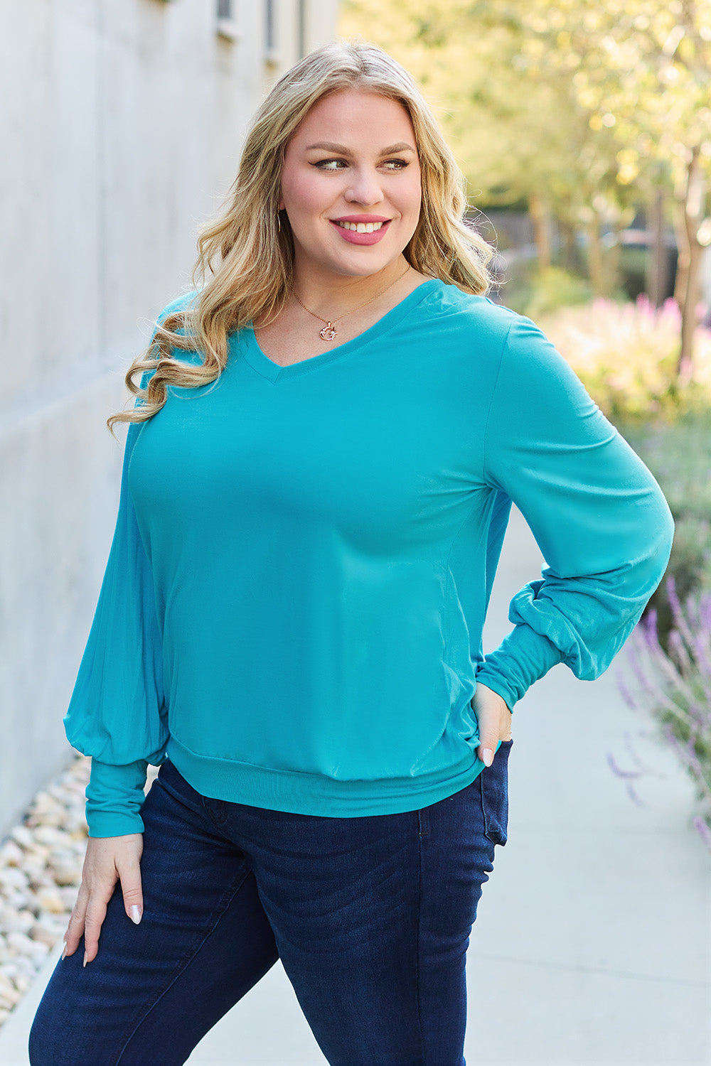 Basic Bae Full Size V-Neck Lantern Sleeve Top - Classique Collection