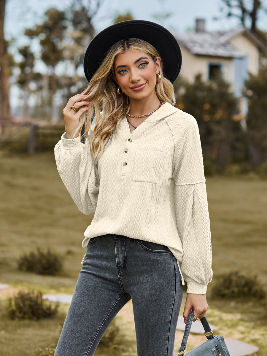 Cable-Knit Dropped Shoulder Hoodie - Classique Collection