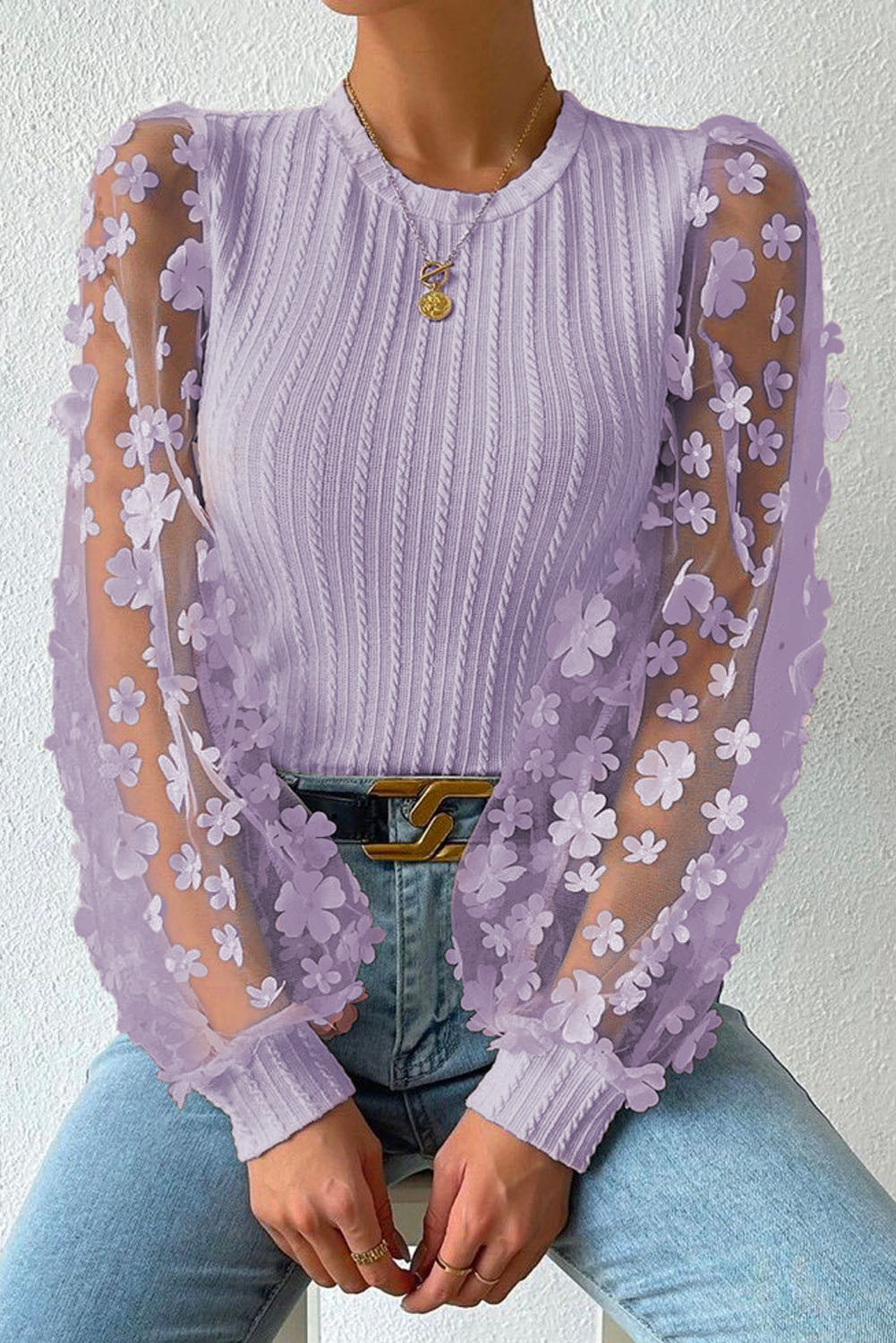 Textured Applique Long Sleeve Blouse - Classique Collection