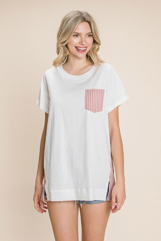 Cotton Bleu by Nu Label Contrast Striped Short Sleeve T-Shirt - Classique Collection