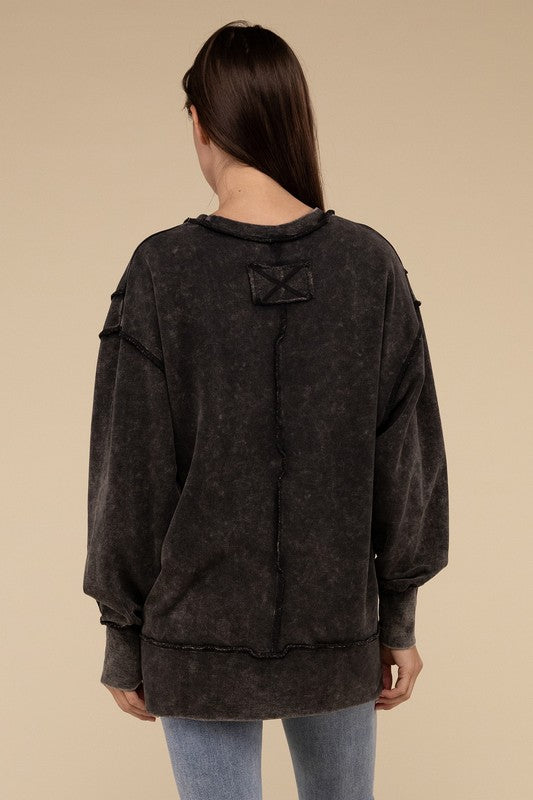 Acid Wash French Terry Exposed-Seam Sweatshirt - Classique Collection