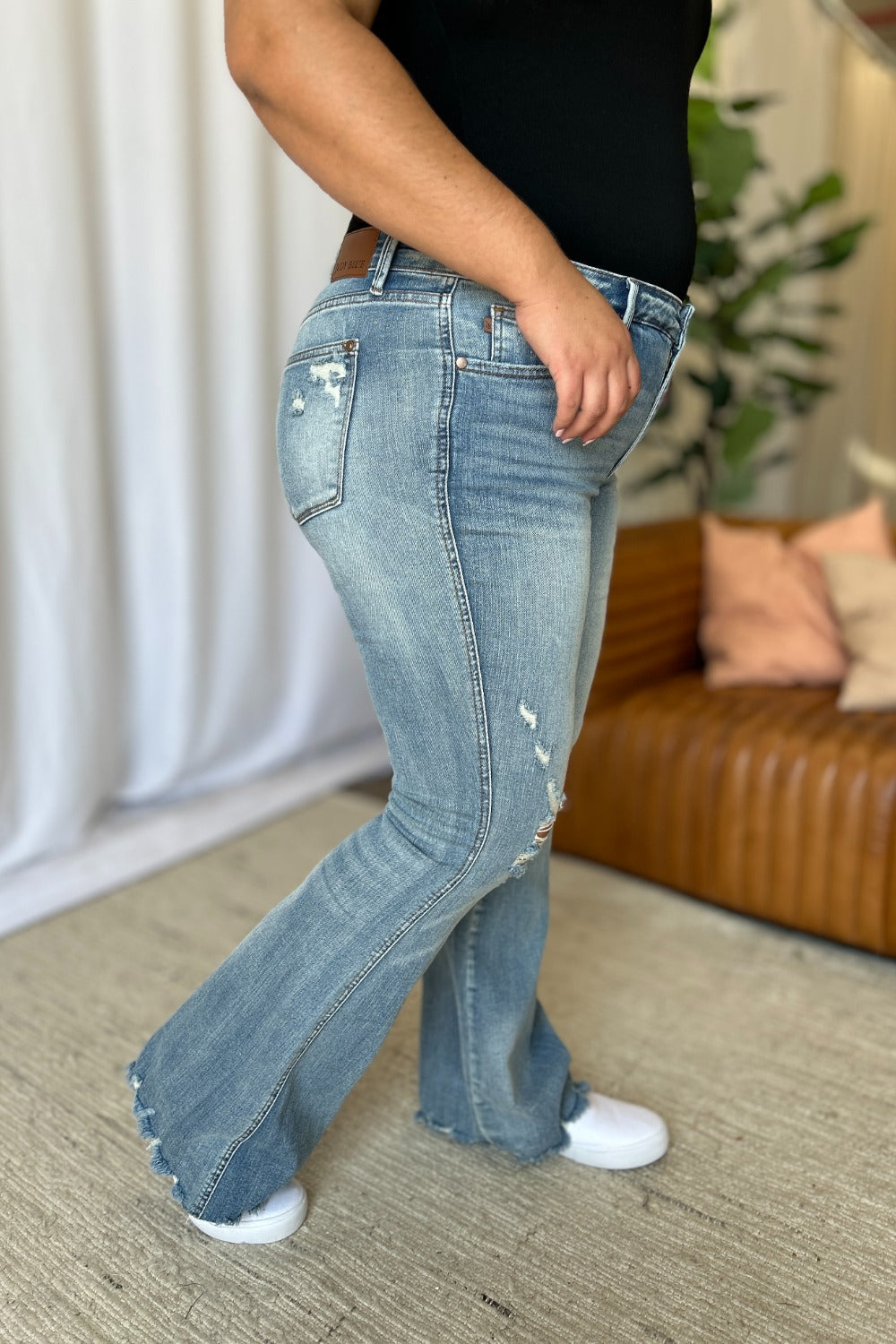 Judy Blue Full Size Medium Rise Tummy Control Destroy Flare - Classique Collection