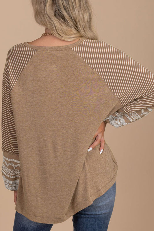 Striped Round Neck Long Sleeve Blouse - Classique Collection