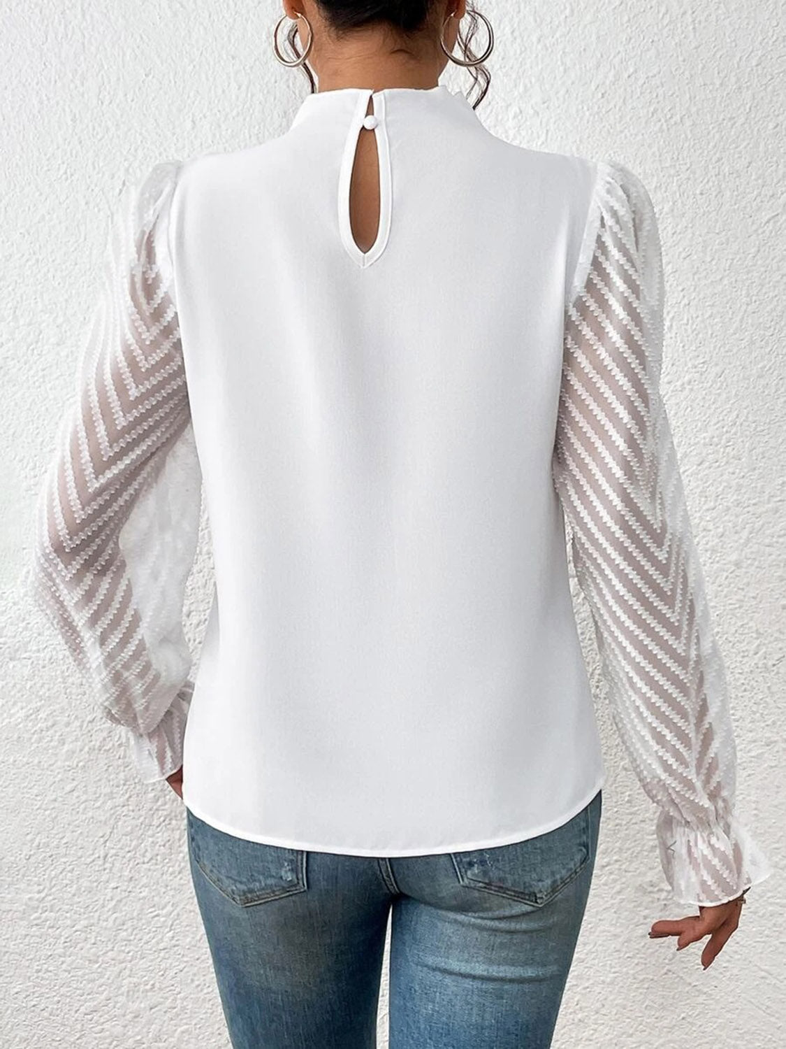 Mock Neck Flounce Sleeve Blouse - Classique Collection