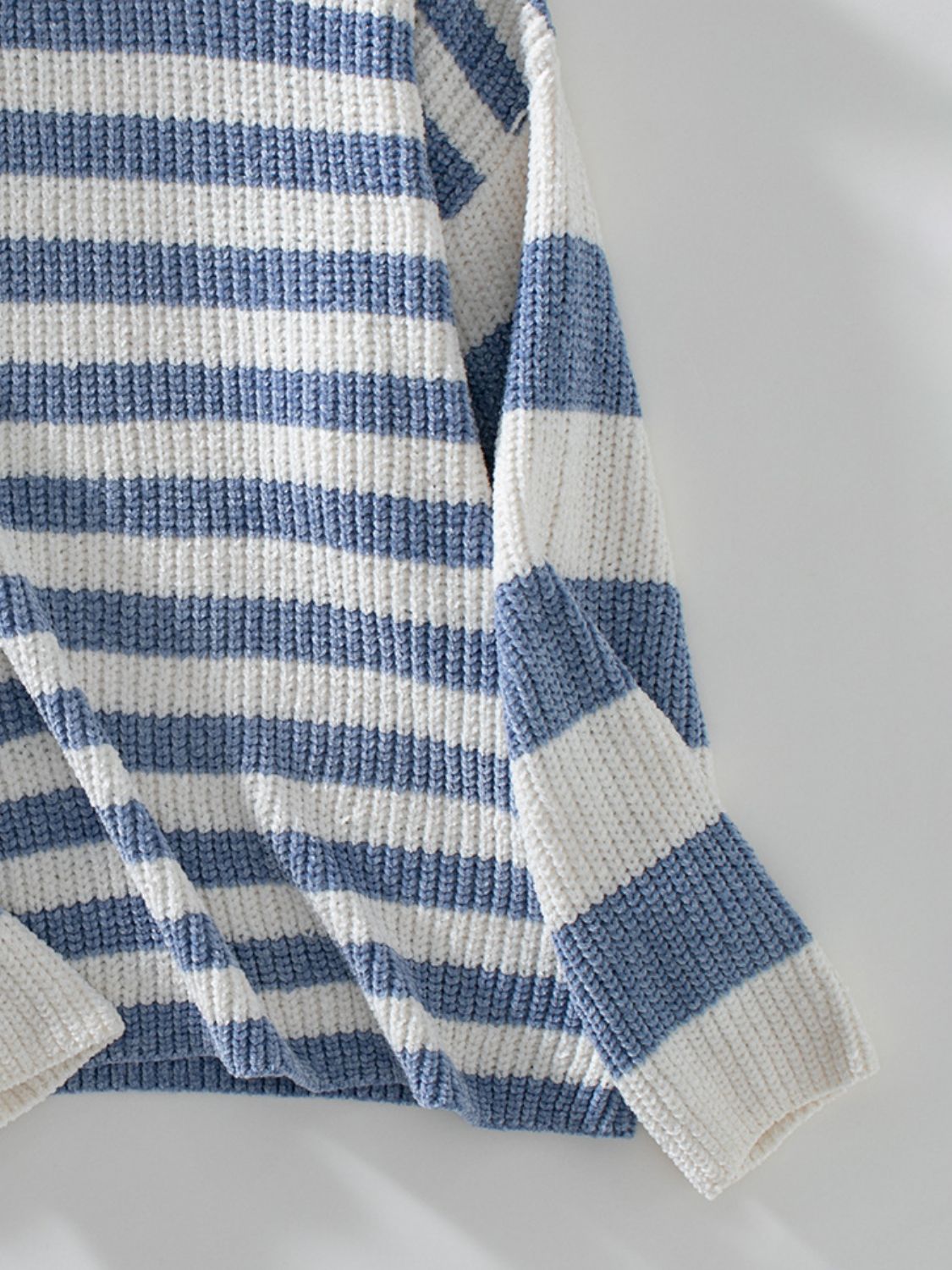 Striped Round Neck Long Sleeve Sweater - ClassiQ