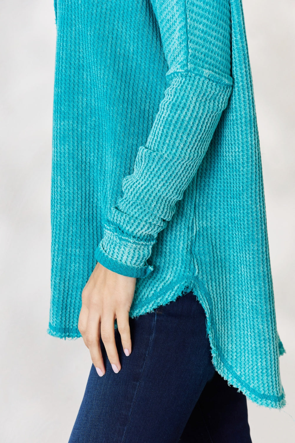 Zenana Oversized Washed Waffle Long Sleeve Top - Classique Collection