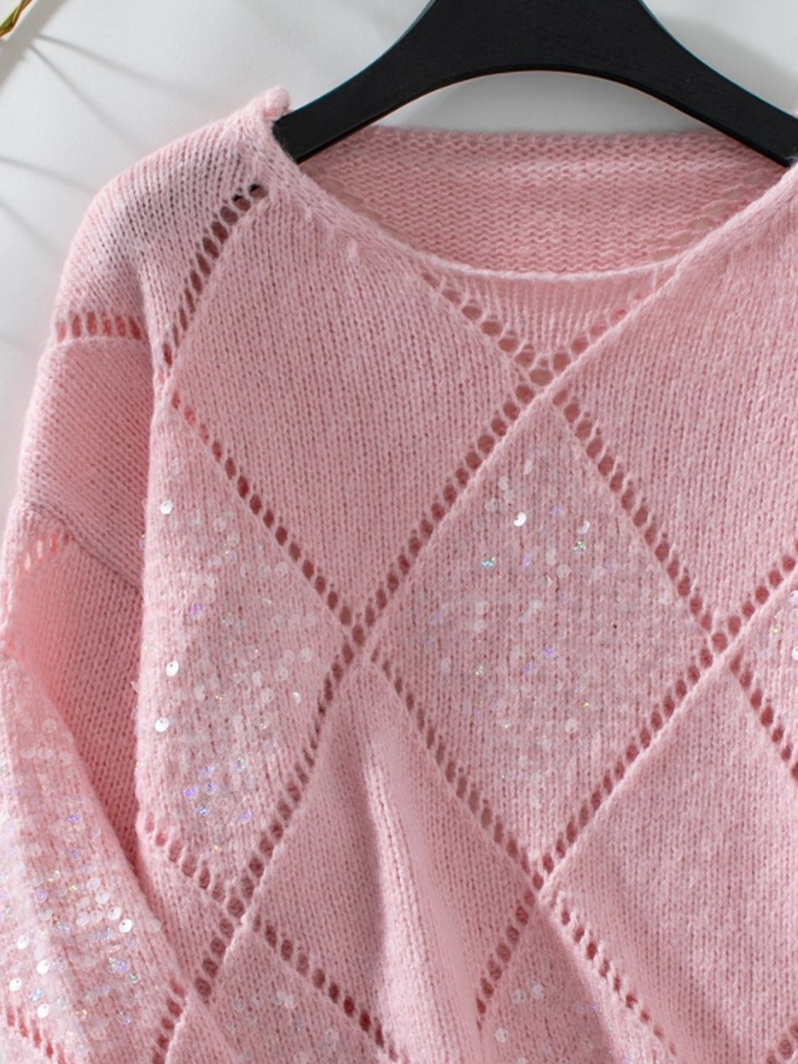 Openwork Round Neck Long Sleeve Knit Top - ClassiQ