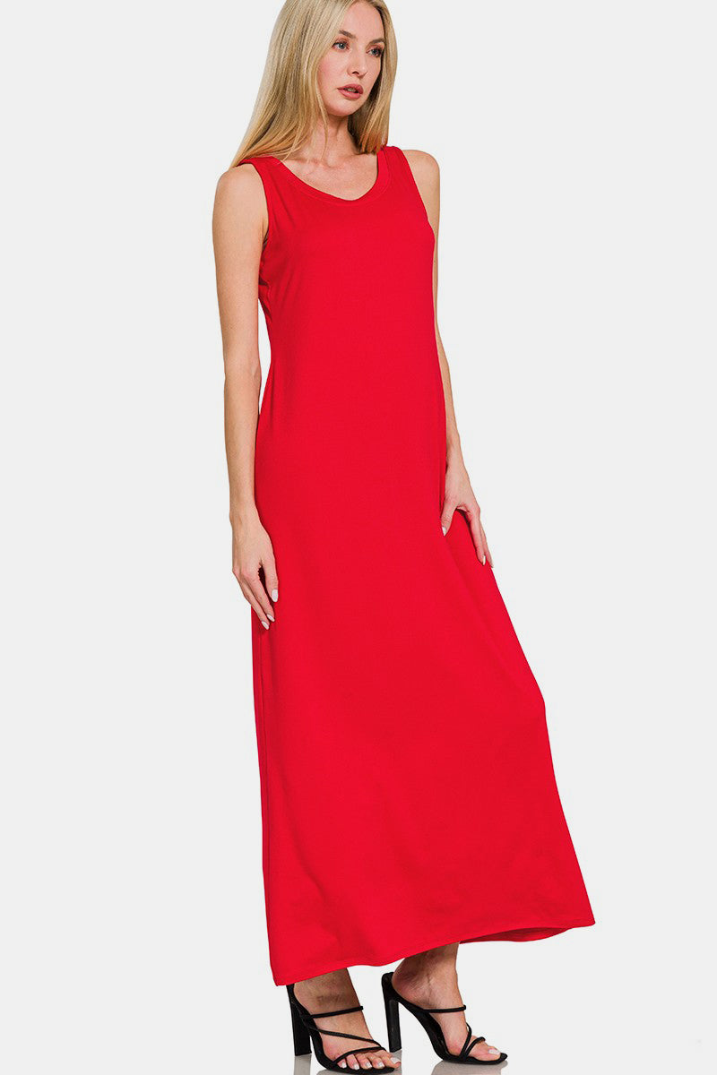 Zenana Scoop Neck Wide Strap Tank Dress - Classique Collection