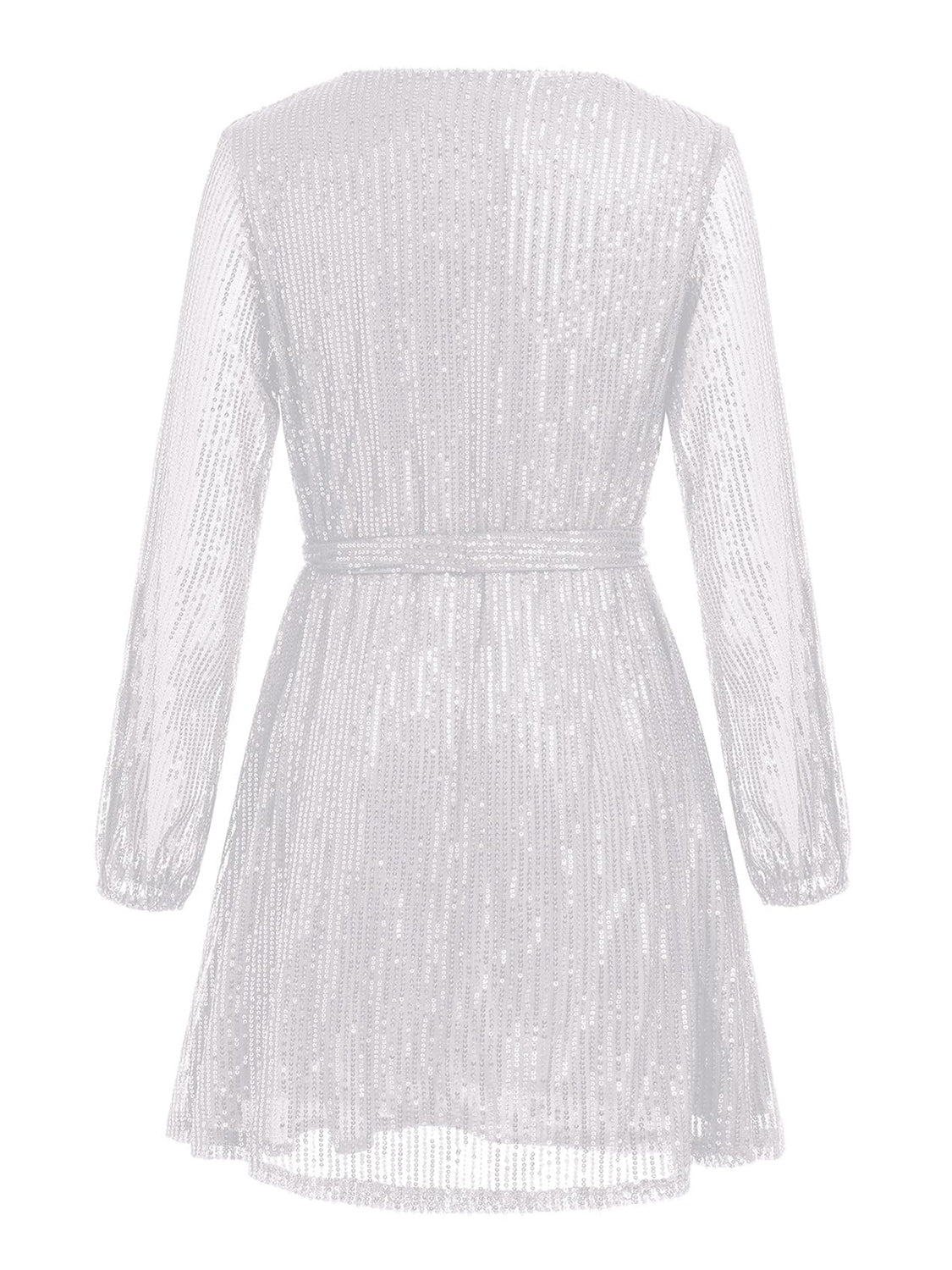 Sequin Tie Waist Long Sleeve Mini Dress - Classique Collection