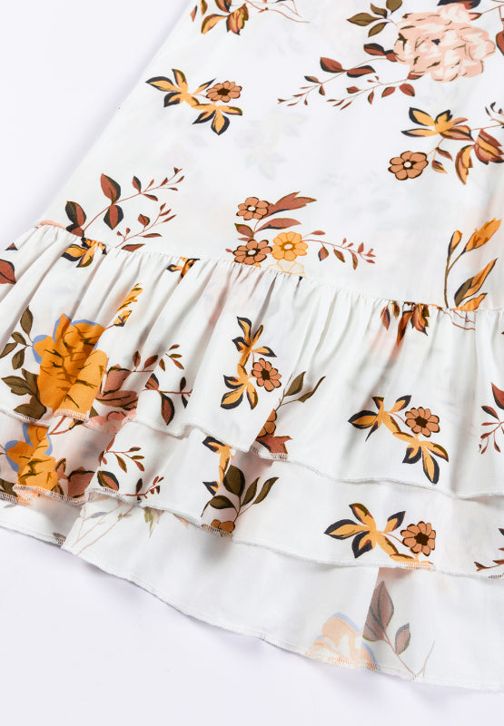 Printed V-Neck Flare Sleeve Mini Dress - Classique Collection