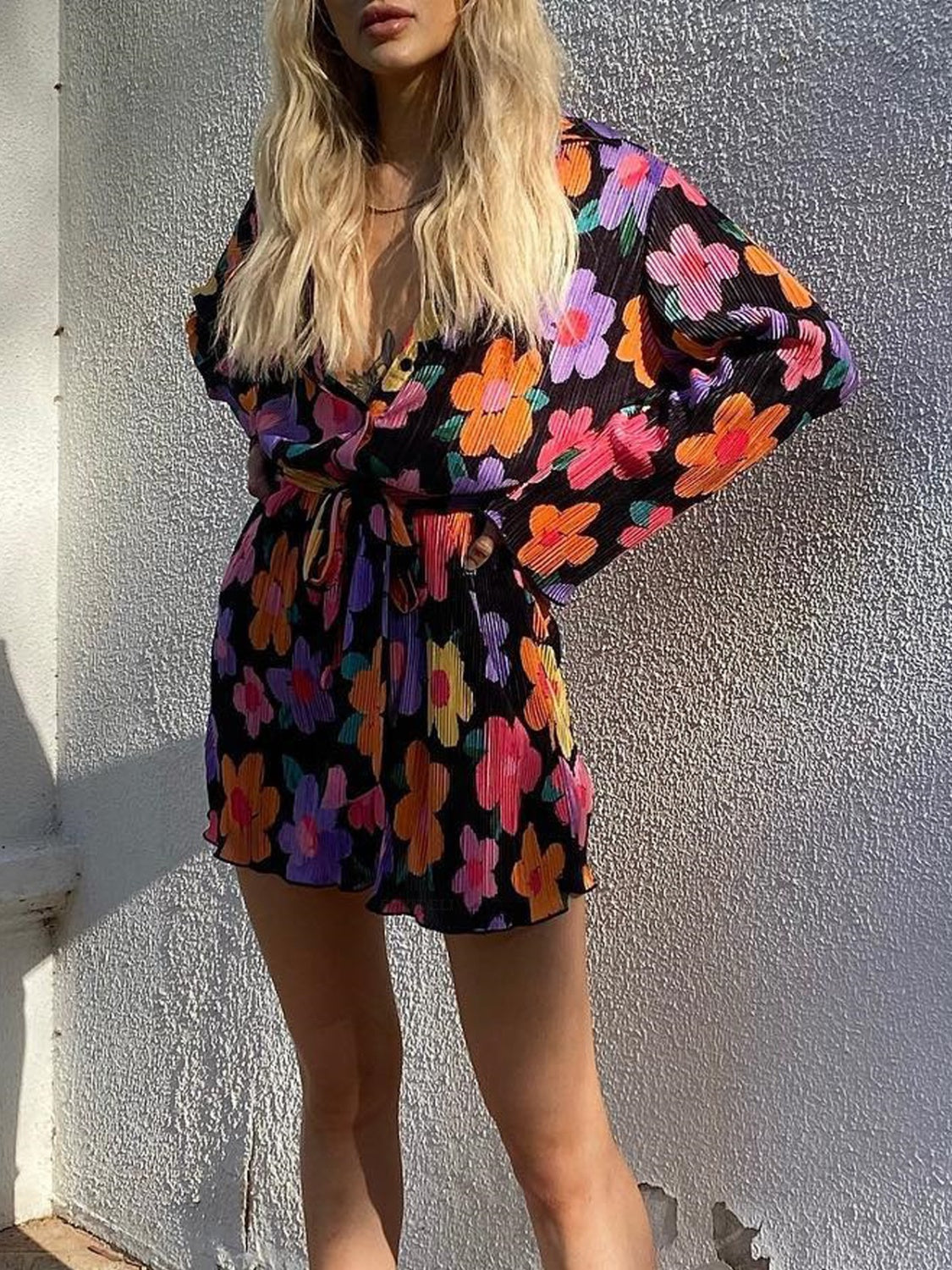 Tied Button Up Long Sleeve Dress - Classique Collection