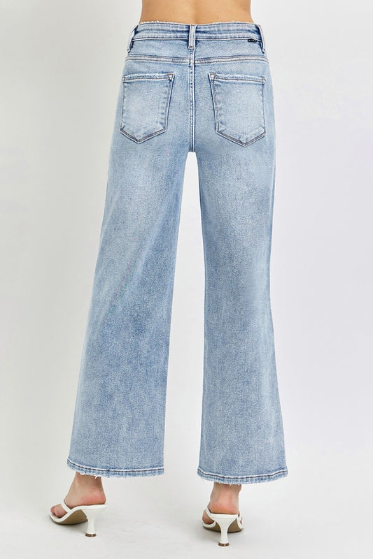 RISEN Full Size Tummy Control High Rise Crop Wide Leg Jeans - Classique Collection