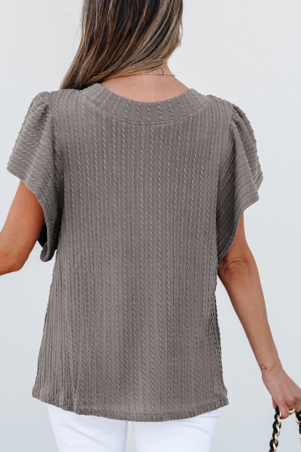 Textured Round Neck Flounce Sleeve Blouse - Classique Collection