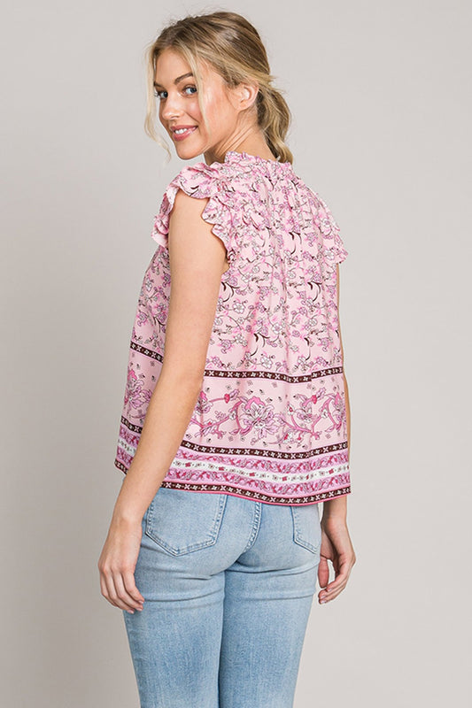 Cotton Bleu by Nu Lab Print Ruffle Sleeve Detail Blouse - Classique Collection