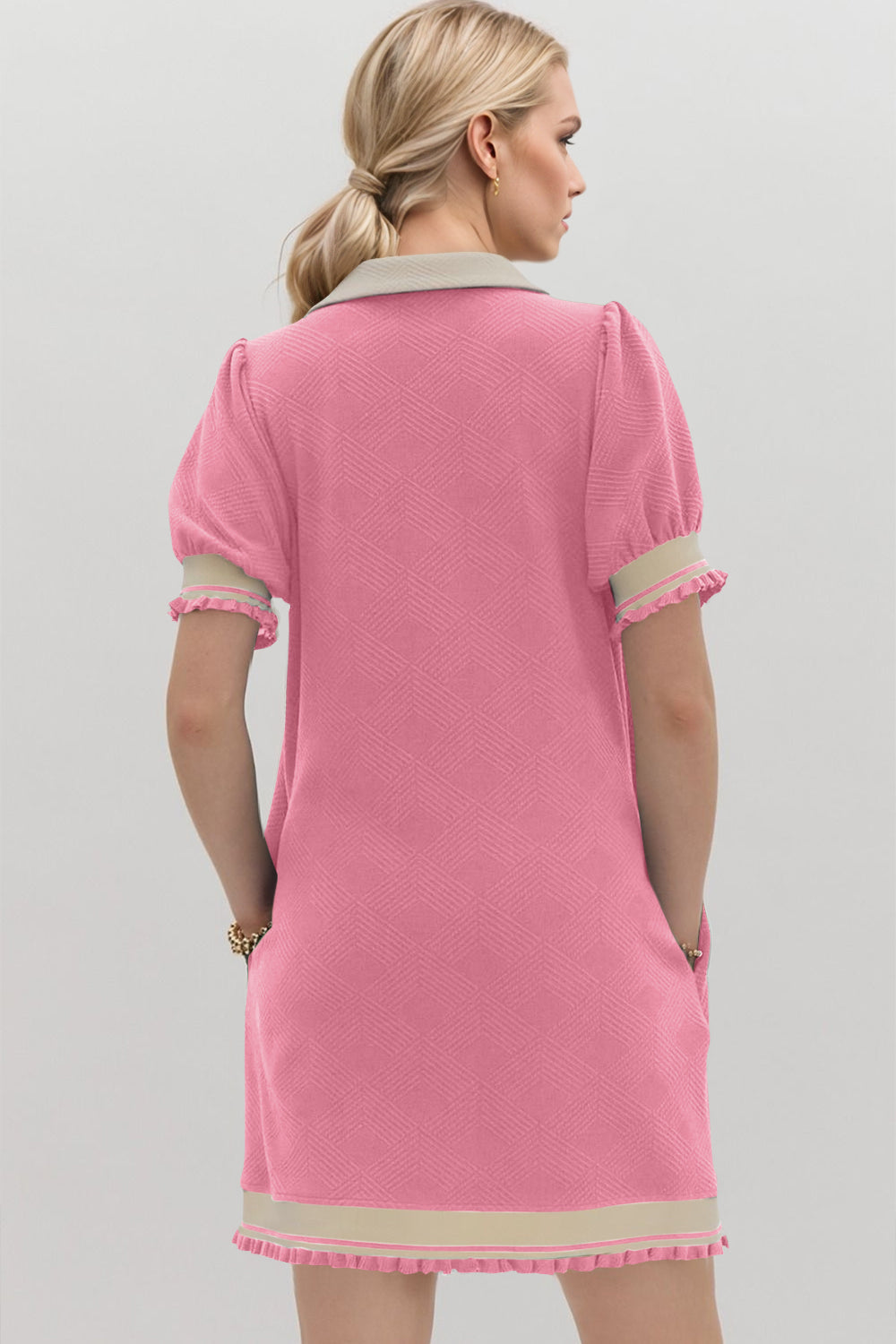 Oh Frill Contrast Trim Johnny Collar Short Sleeve Mini Dress - Classique Collection