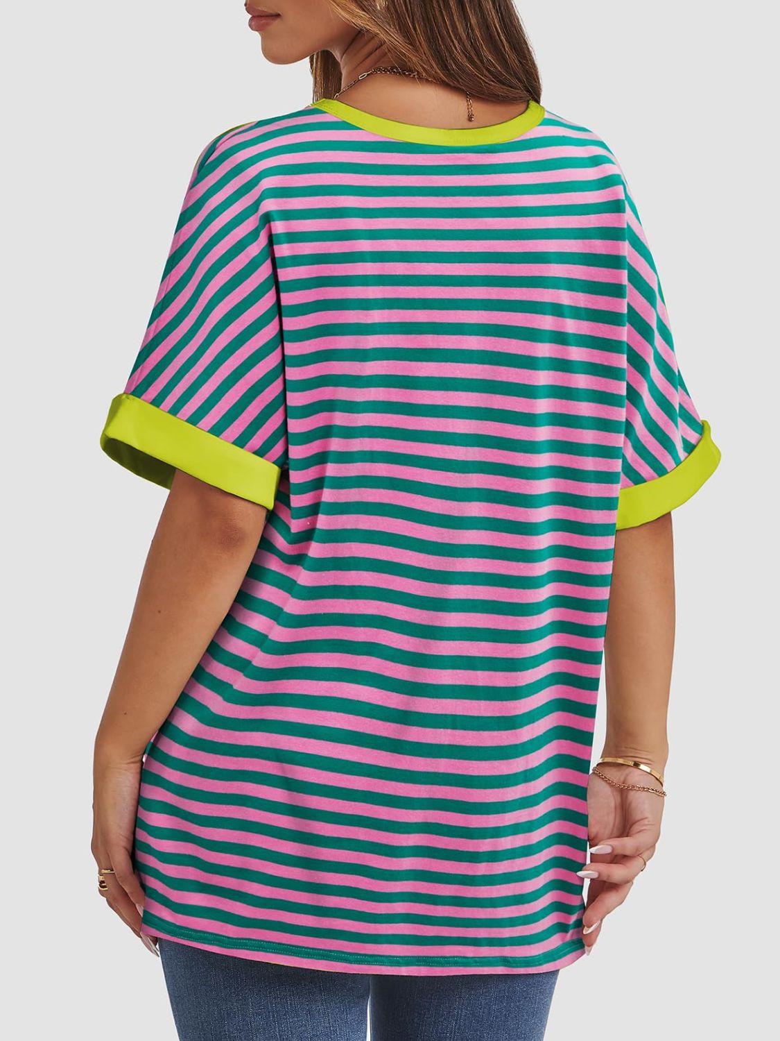 Contrast Striped Round Neck Half Sleeve T-Shirt - Classique Collection