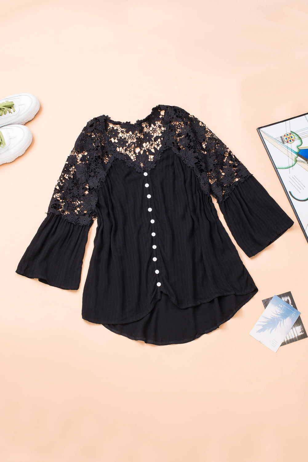 Cutout V-Neck Three-Quarter Sleeve Top - Classique Collection