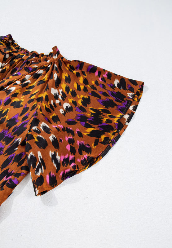 Leopard Notched Short Sleeve Blouse - Classique Collection