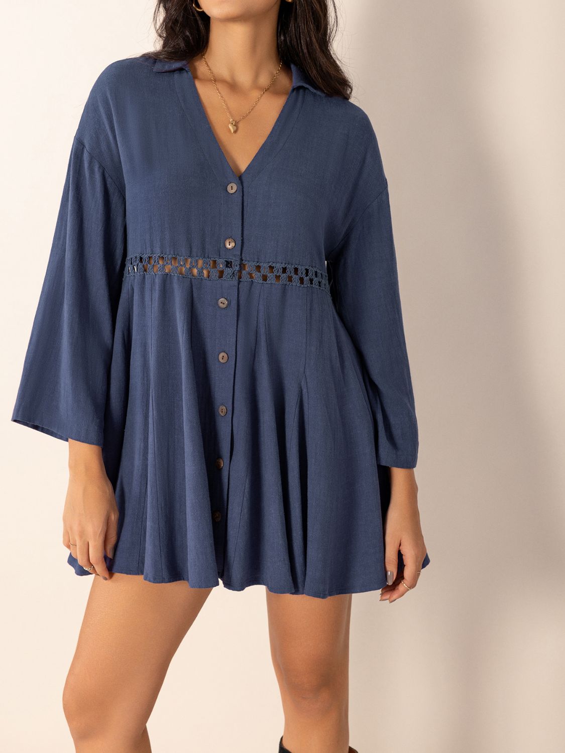 Cutout Johnny Collar Long Sleeve Mini Dress - Classique Collection