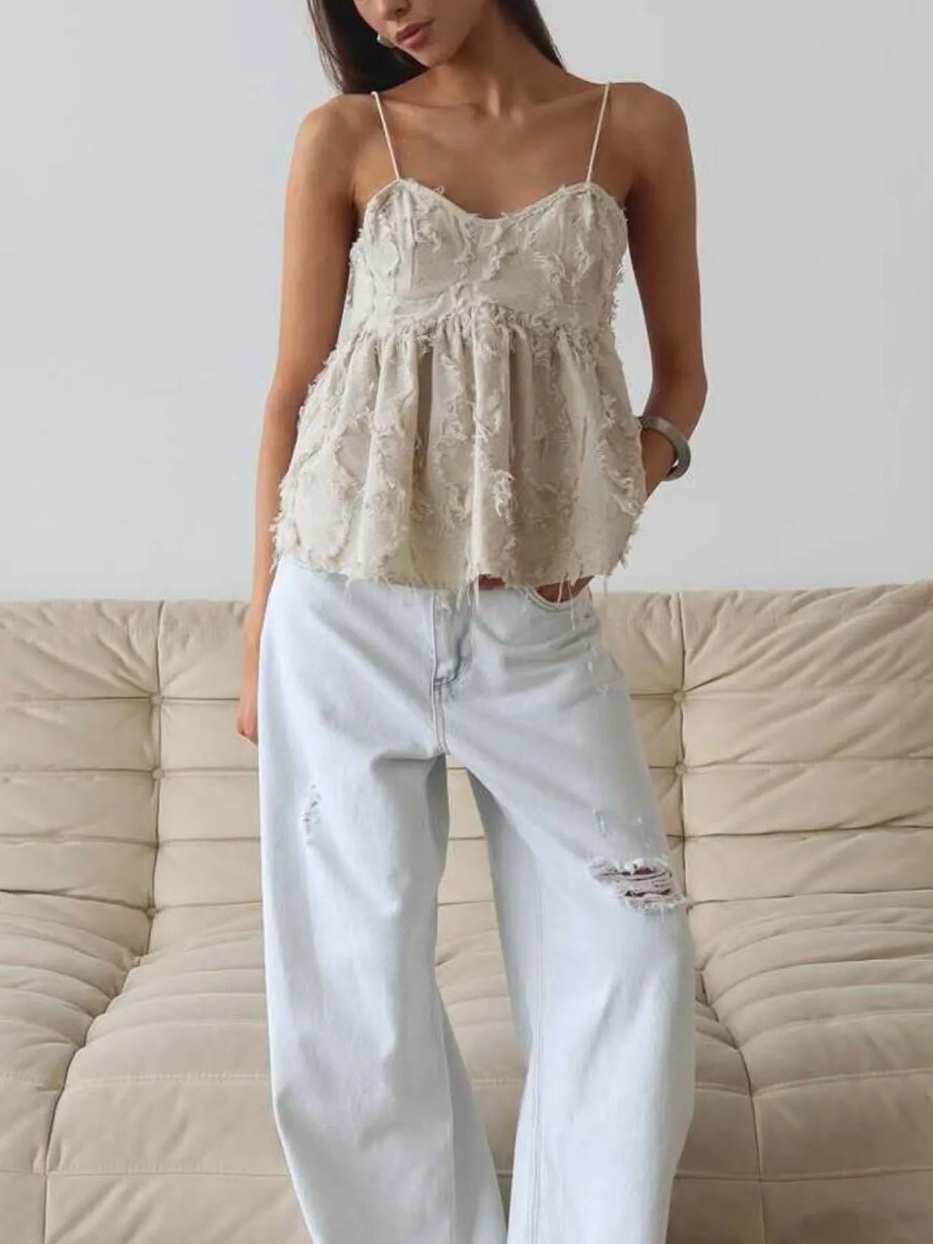 Backless Fringe Cropped Babydoll CamiTop