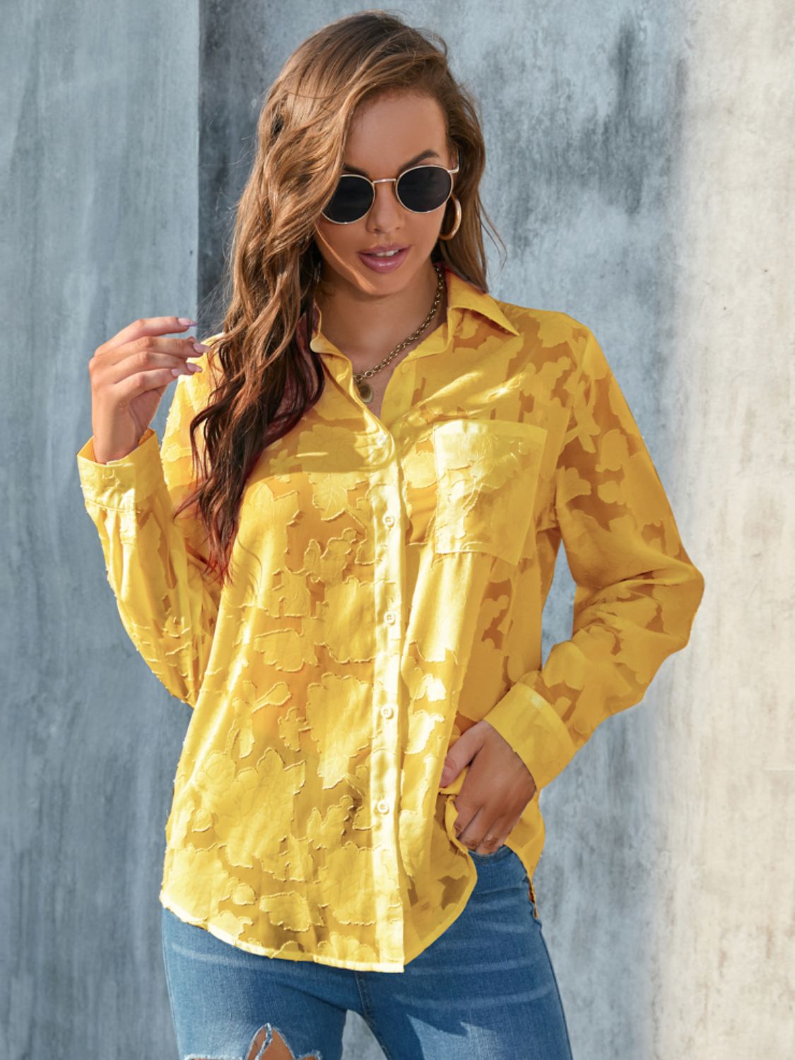 Full Size Collared Neck Long Sleeve Shirt Plus Size - Classique Collection