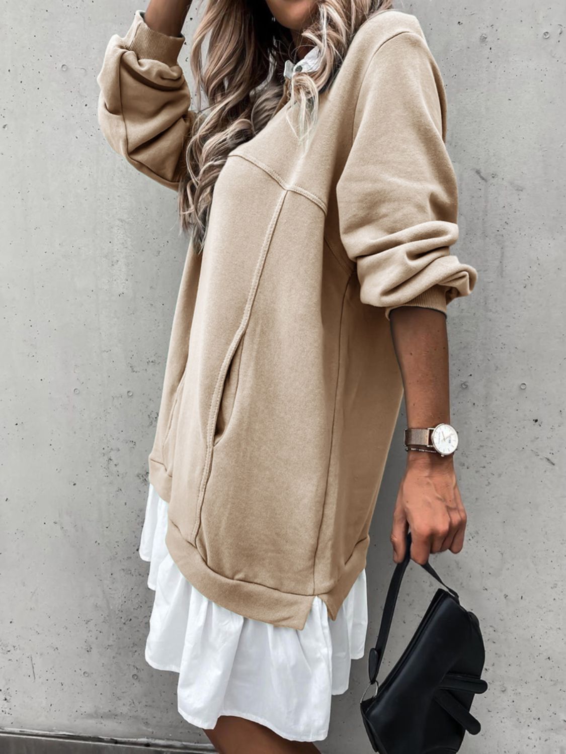 Devine Ruffle Hem Long Sleeve Mini Dress - Classique Collection