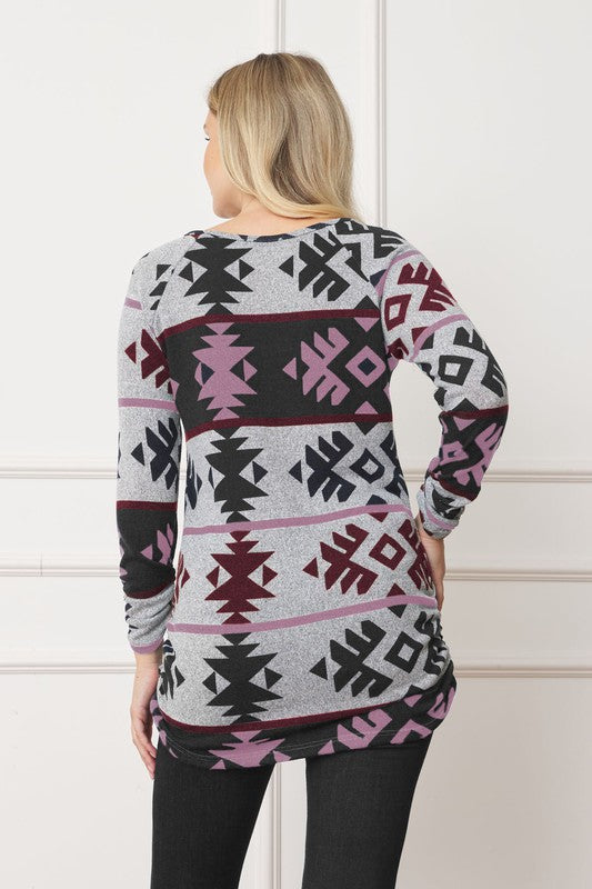 Aztec Shirred Side Accent Top - Classique Collection