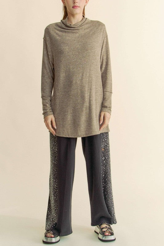 Davi & Dani Slit Mock Neck Long Sleeve Top - Classique Collection