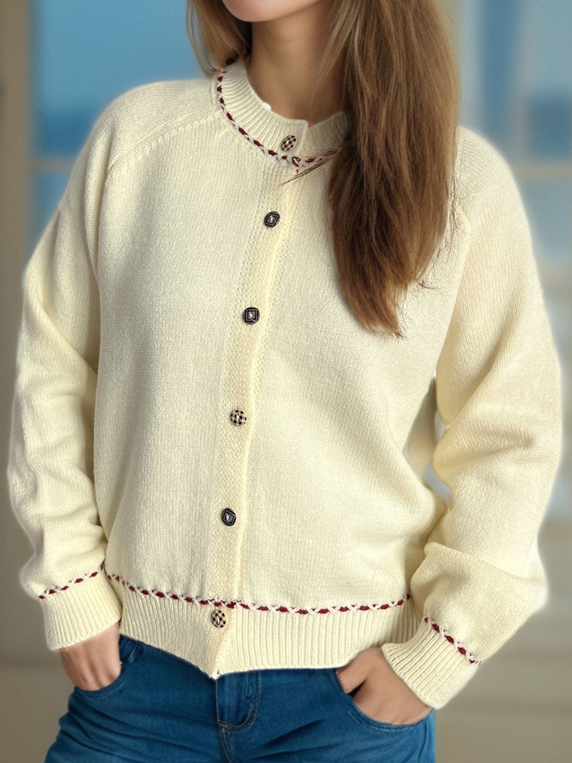 Button Down Long Sleeve Cardigan - ClassiQ