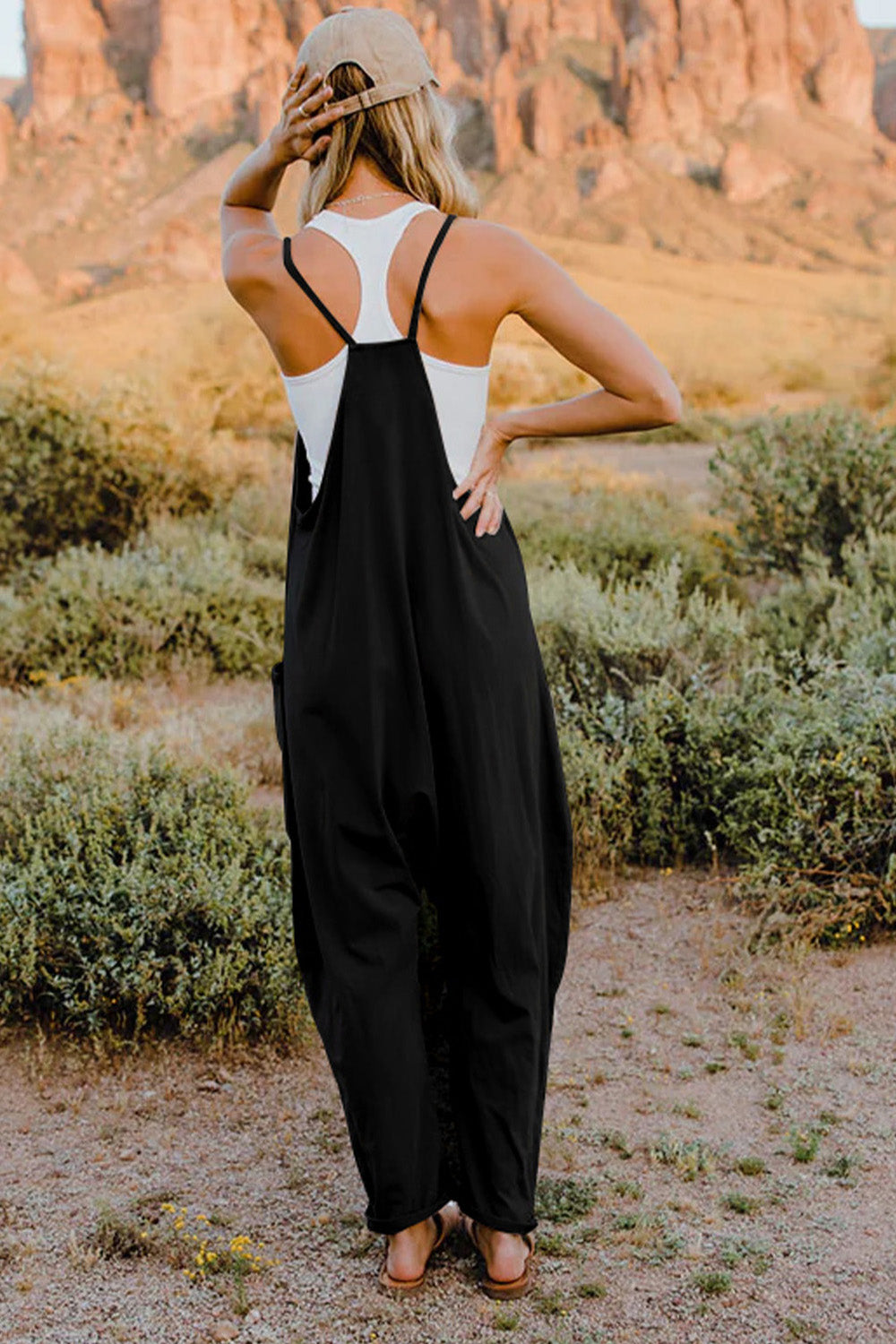 Double Take Full Size V-Neck Sleeveless Jumpsuit with Pockets - ClassiQ
