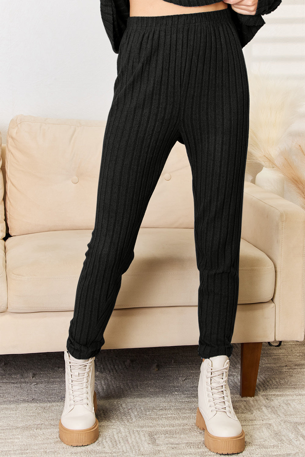 Basic Bae Full Size Notched Long Sleeve Top and Pants Set - ClassiQ