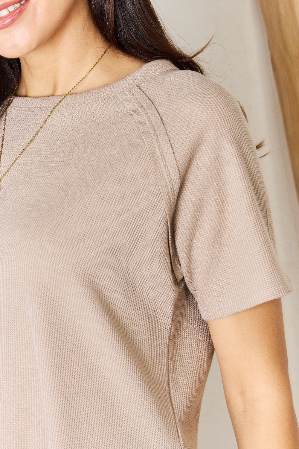 Zenana Baby Waffle Short Sleeve Slit High-Low T-Shirt - Classique Collection