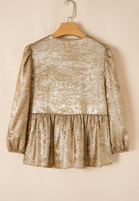 Tied Peplum Three-Quarter Sleeve Blouse - Classique Collection