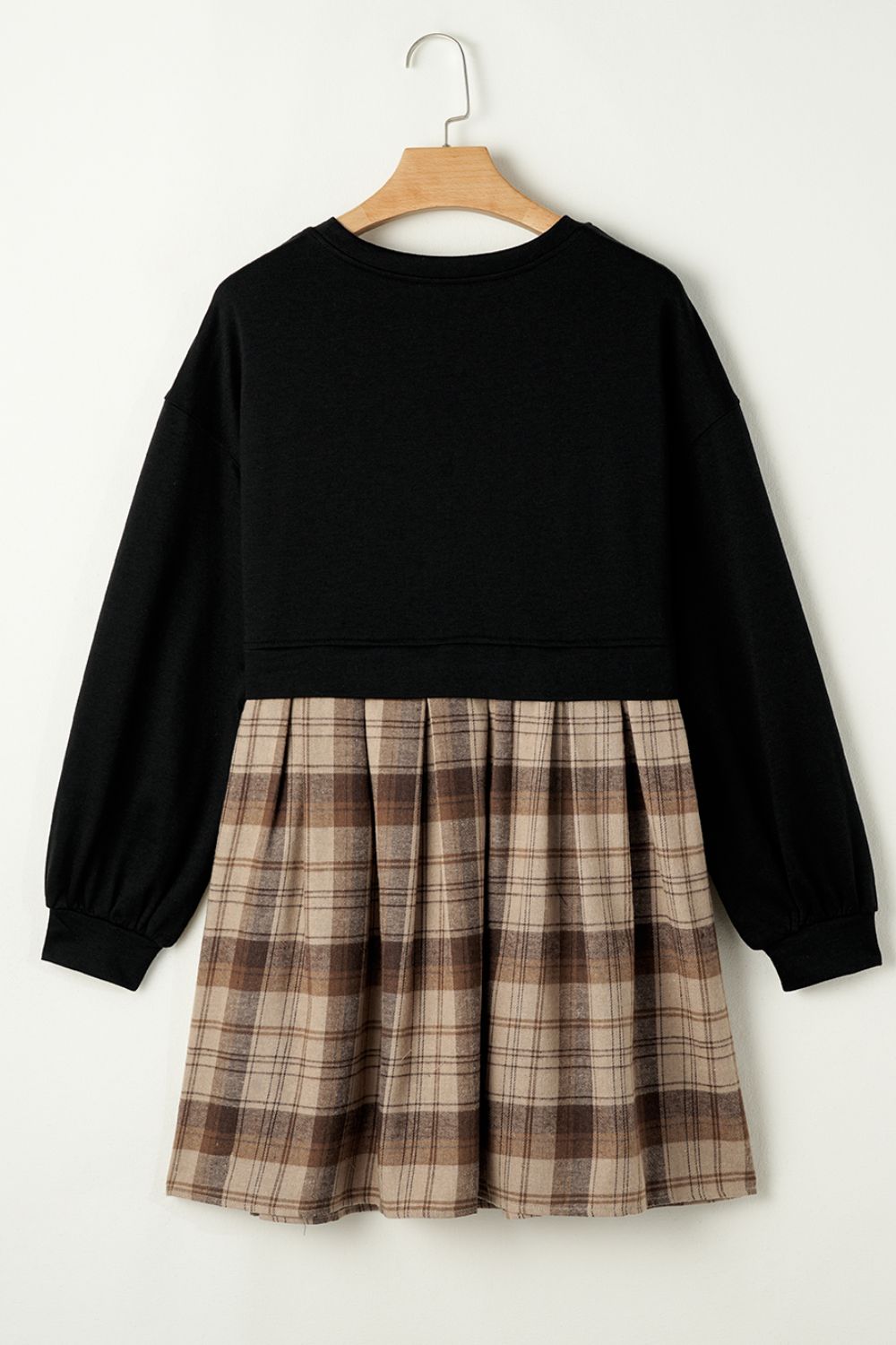 Plaid Round Neck Long Sleeve Mini Dress - Classique Collection