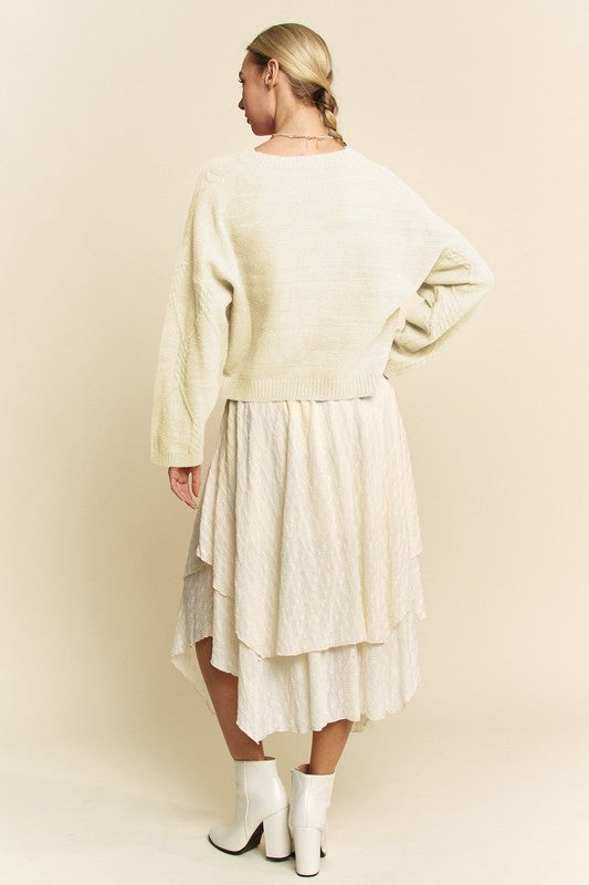 Davi & Dani Diamond Cable Pattern Drop Shoulder Sweater - Classique Collection