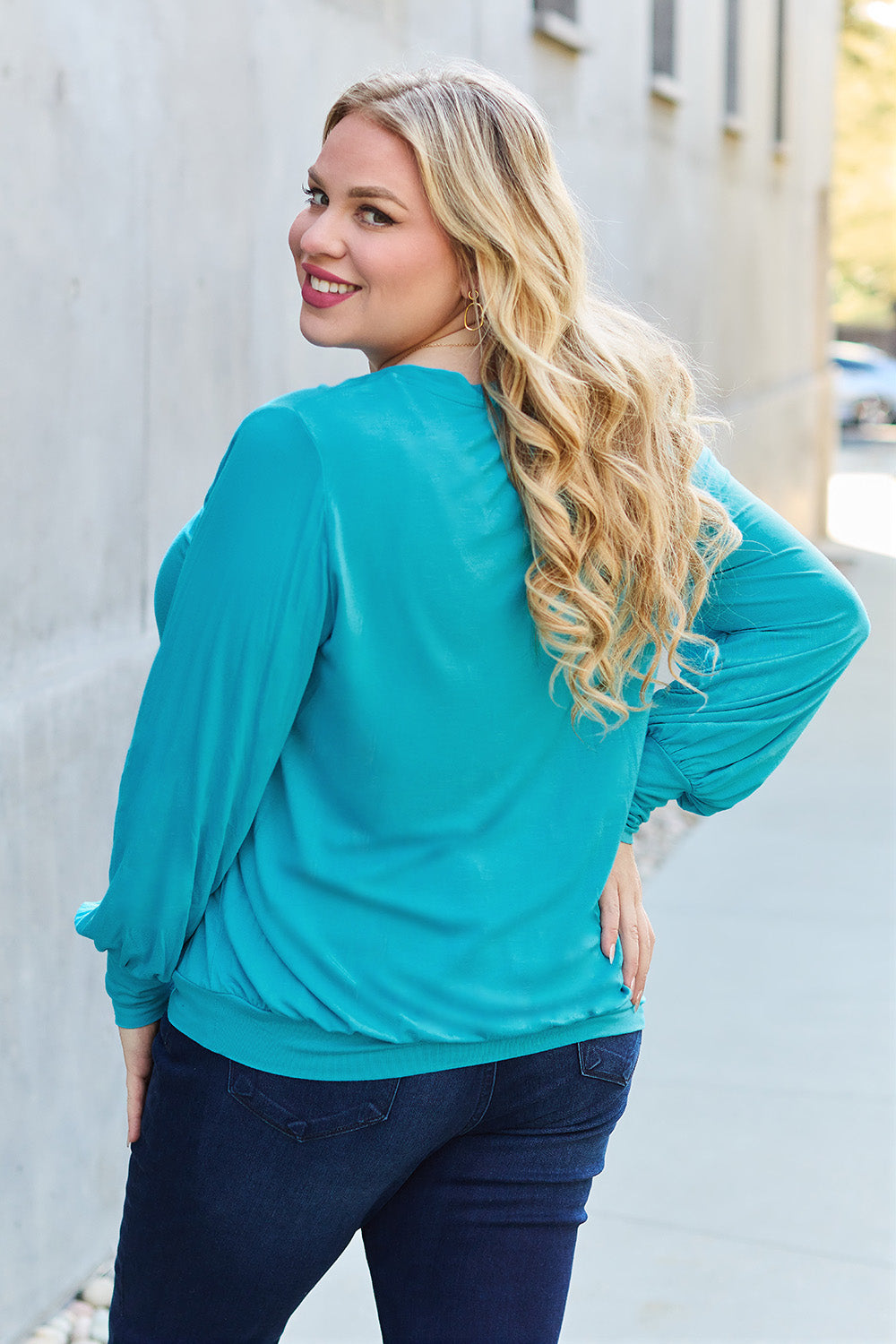 Basic Bae Full Size V-Neck Lantern Sleeve Top - Classique Collection