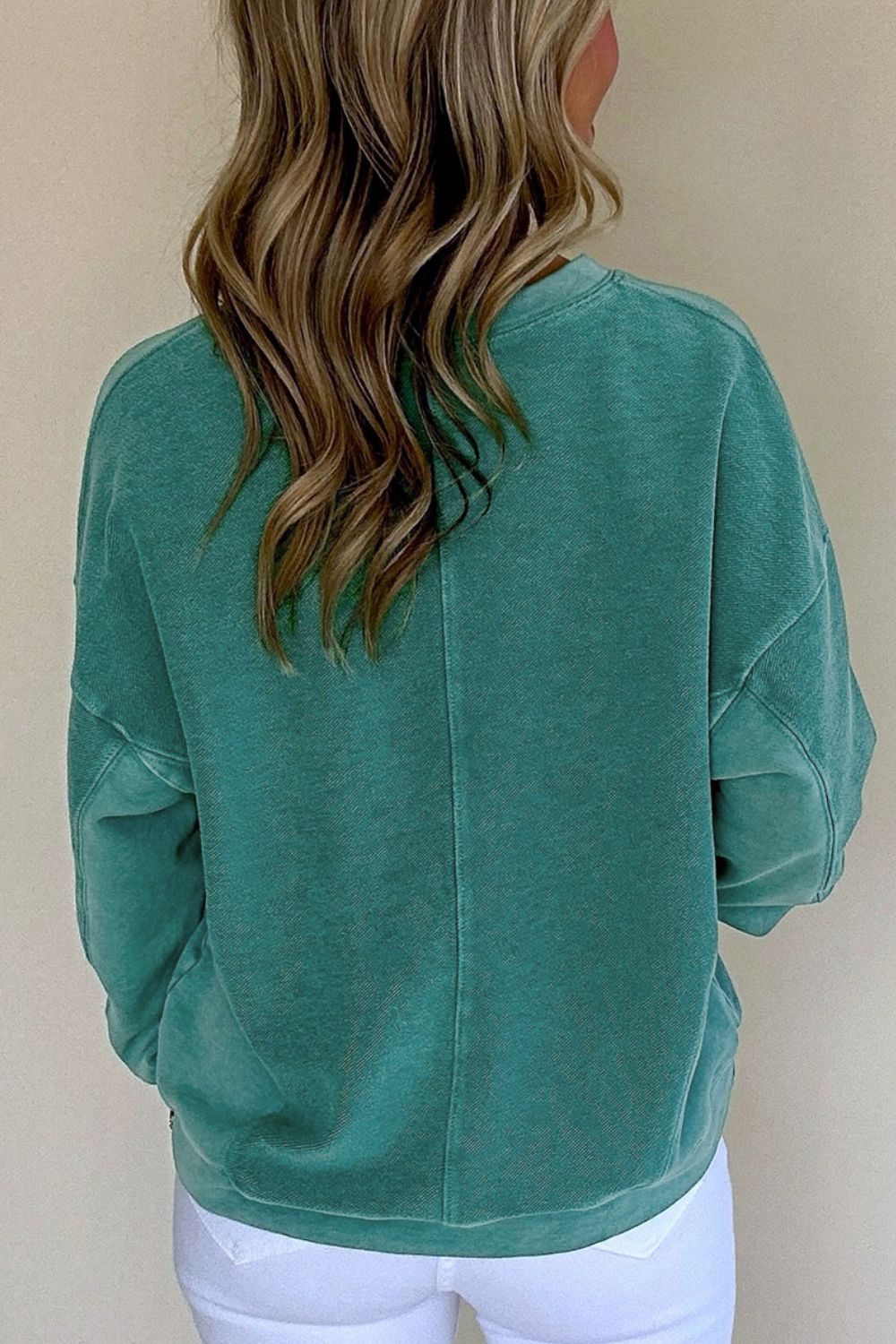 Notched Drop Shoulder Long Sleeve Sweatshirt - Classique Collection