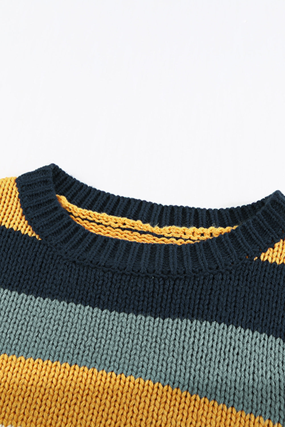 Color Block Round Neck Dropped Shoulder Sweater - ClassiQ