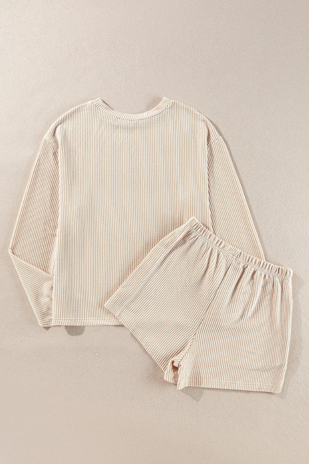 Round Neck Long Sleeve Top and Shorts Set - ClassiQ