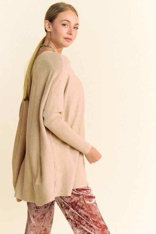 Davi & Dani Round Neck Dropped Shoulder Long Sleeve Knit Top - Classique Collection